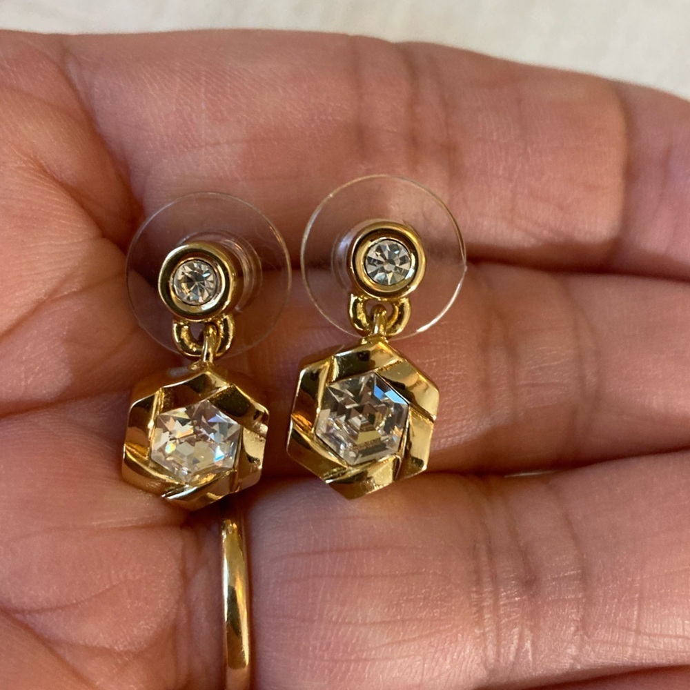 Dior Designer Earrings with‎ Brilliant Stones Pierced Ears